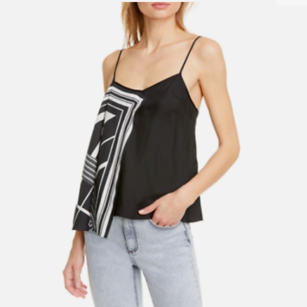 NWT Rag & Bone Isadora Silk Cami Asymmetric Stripe Tank Top Black White 4 / S
